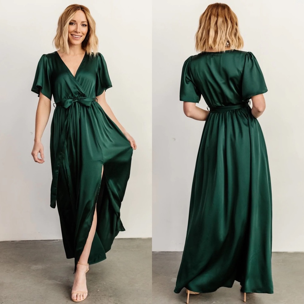 NWT Baltic Born Sicily Satin Maxi Dress in Emerald